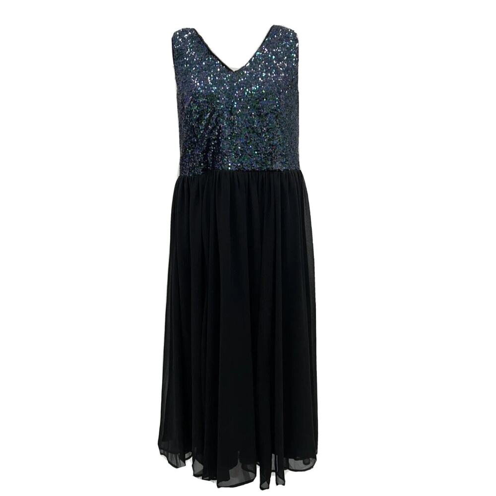 Torrid Womens Size 14 Black Blue Sequins Chiffon Sleeveless Maxi Dress NWT